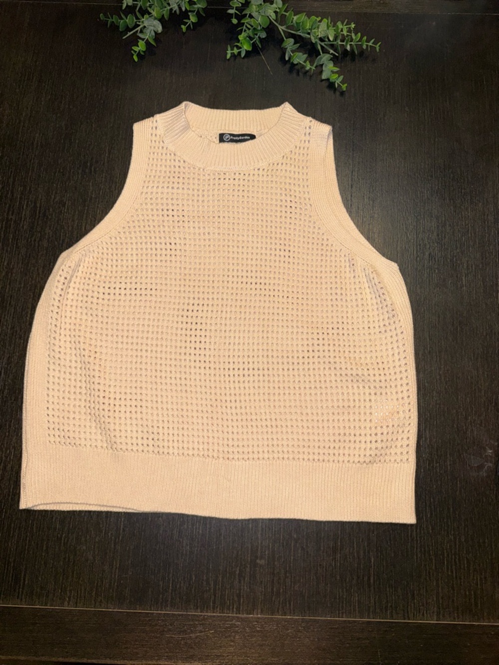 PrettyGarden Open-Weave Knit Sweater Tank in Soft Blush
